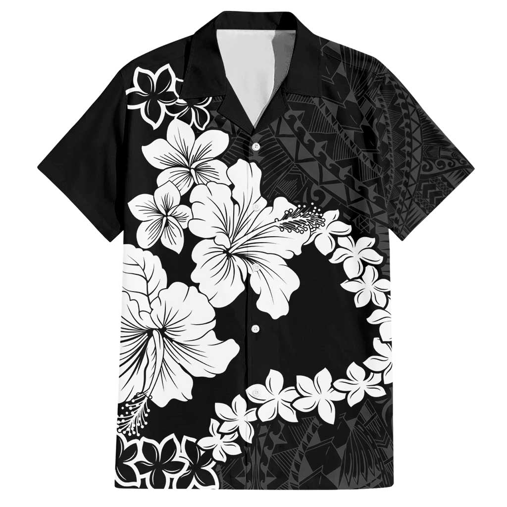 American Samoa Lotu Tamaiti Hawaiian Shirt White Sunday Plumeria Black Vibe LT9 Black - Polynesian Pride