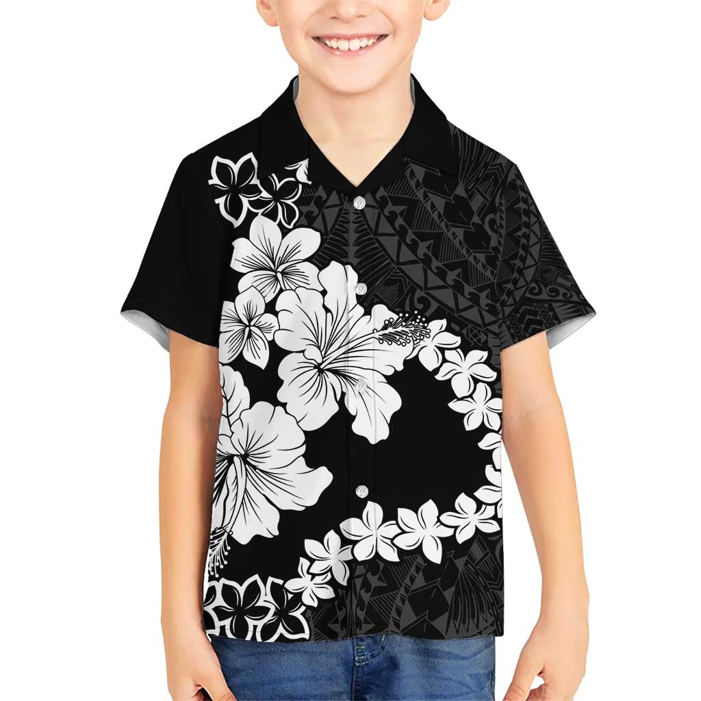 American Samoa Lotu Tamaiti Kid Hawaiian Shirt White Sunday Plumeria Black Vibe LT9 Kid Black - Polynesian Pride