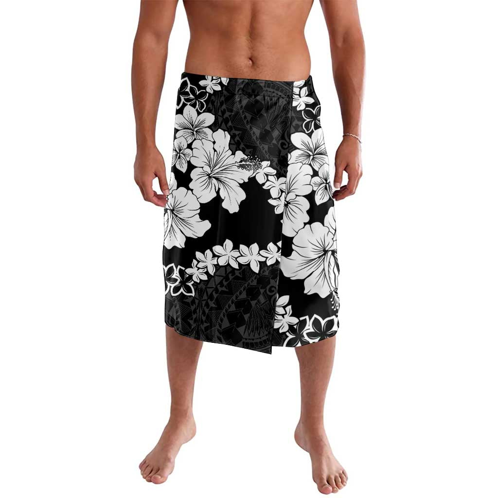 American Samoa Lotu Tamaiti Lavalava White Sunday Plumeria Black Vibe LT9 Black - Polynesian Pride