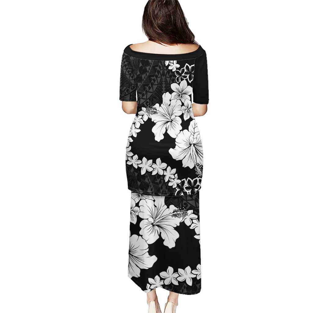 American Samoa Lotu Tamaiti Puletasi White Sunday Plumeria Black Vibe LT9 - Polynesian Pride