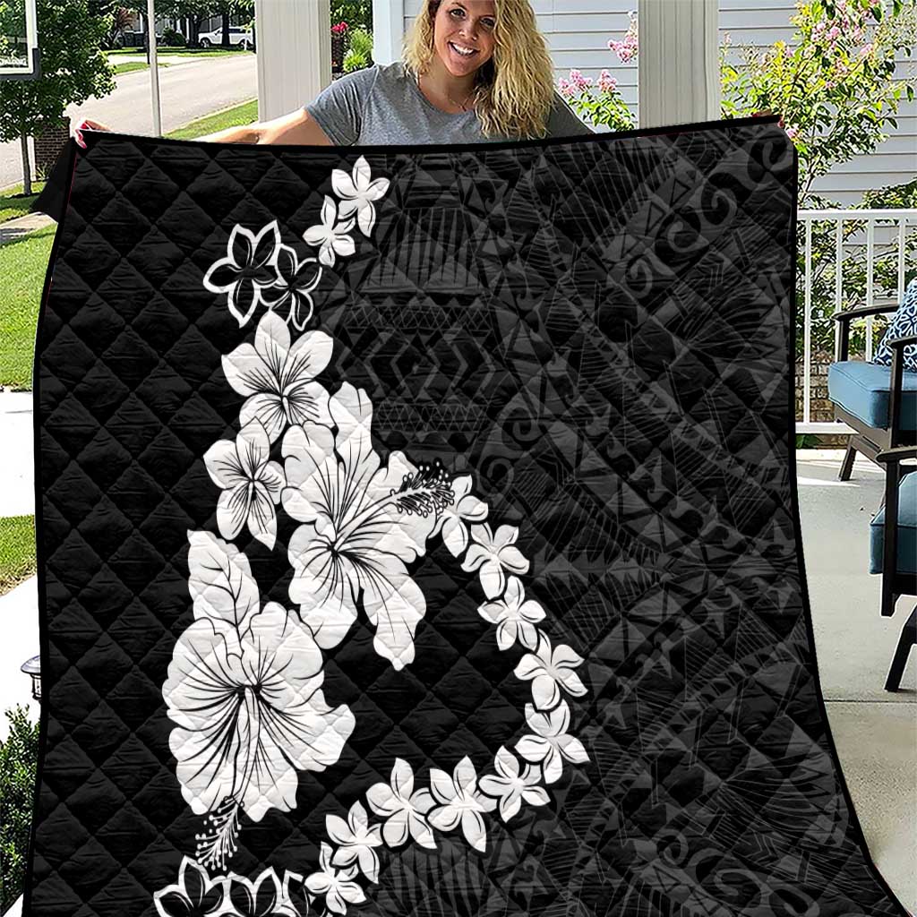 American Samoa Lotu Tamaiti Quilt White Sunday Plumeria Black Vibe LT9 Black - Polynesian Pride