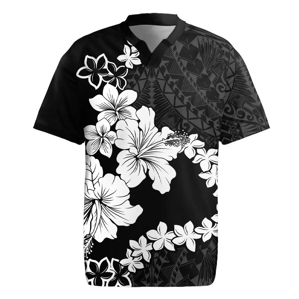 American Samoa Lotu Tamaiti Rugby Jersey White Sunday Plumeria Black Vibe LT9 Black - Polynesian Pride