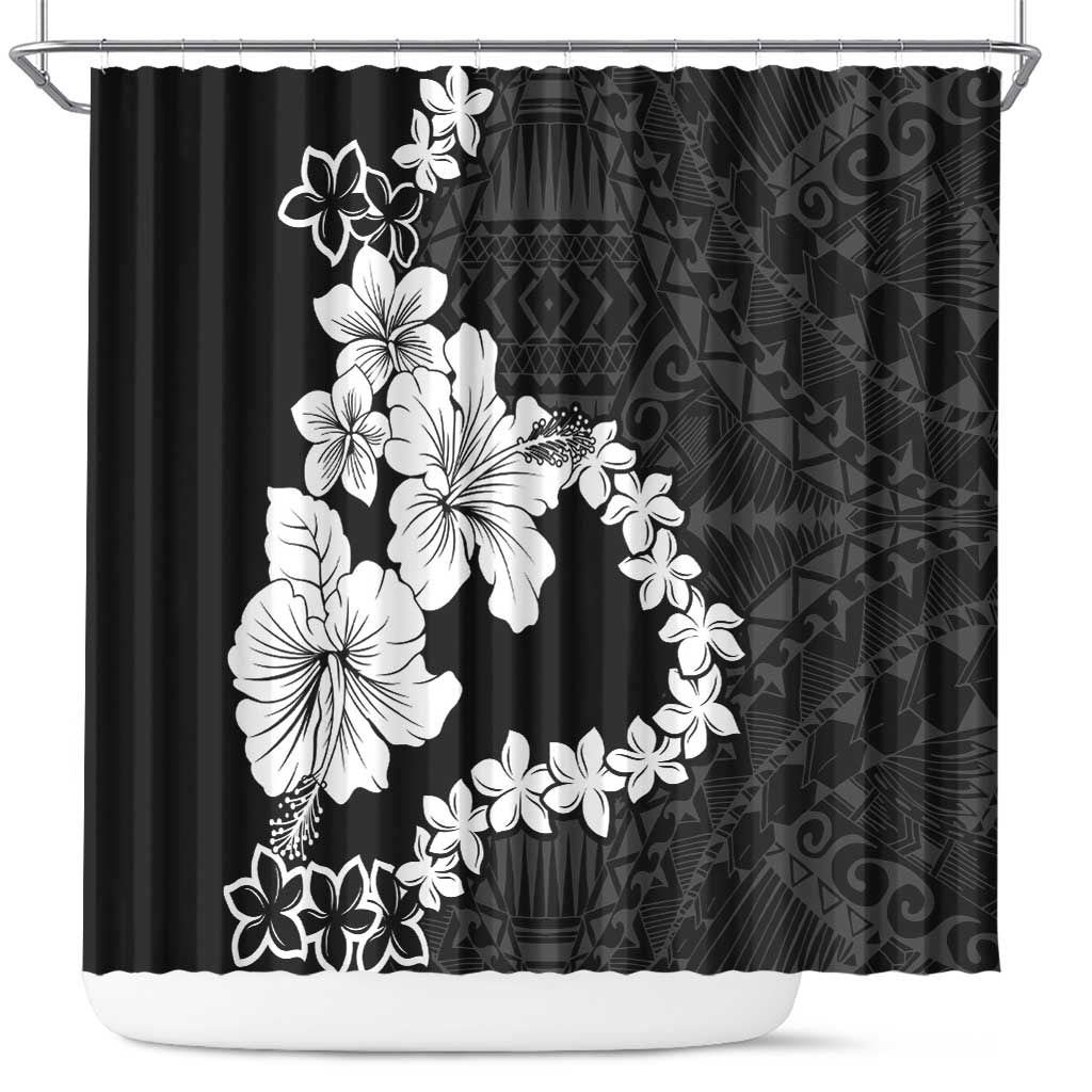 American Samoa Lotu Tamaiti Shower Curtain White Sunday Plumeria Black Vibe LT9 Black - Polynesian Pride