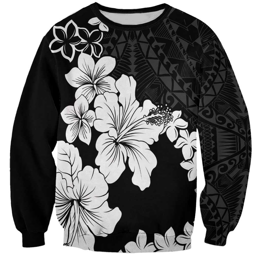 American Samoa Lotu Tamaiti Sweatshirt White Sunday Plumeria Black Vibe LT9 Unisex Black - Polynesian Pride