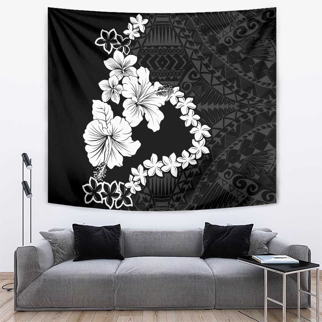 American Samoa Lotu Tamaiti Tapestry White Sunday Plumeria Black Vibe LT9 Black - Polynesian Pride