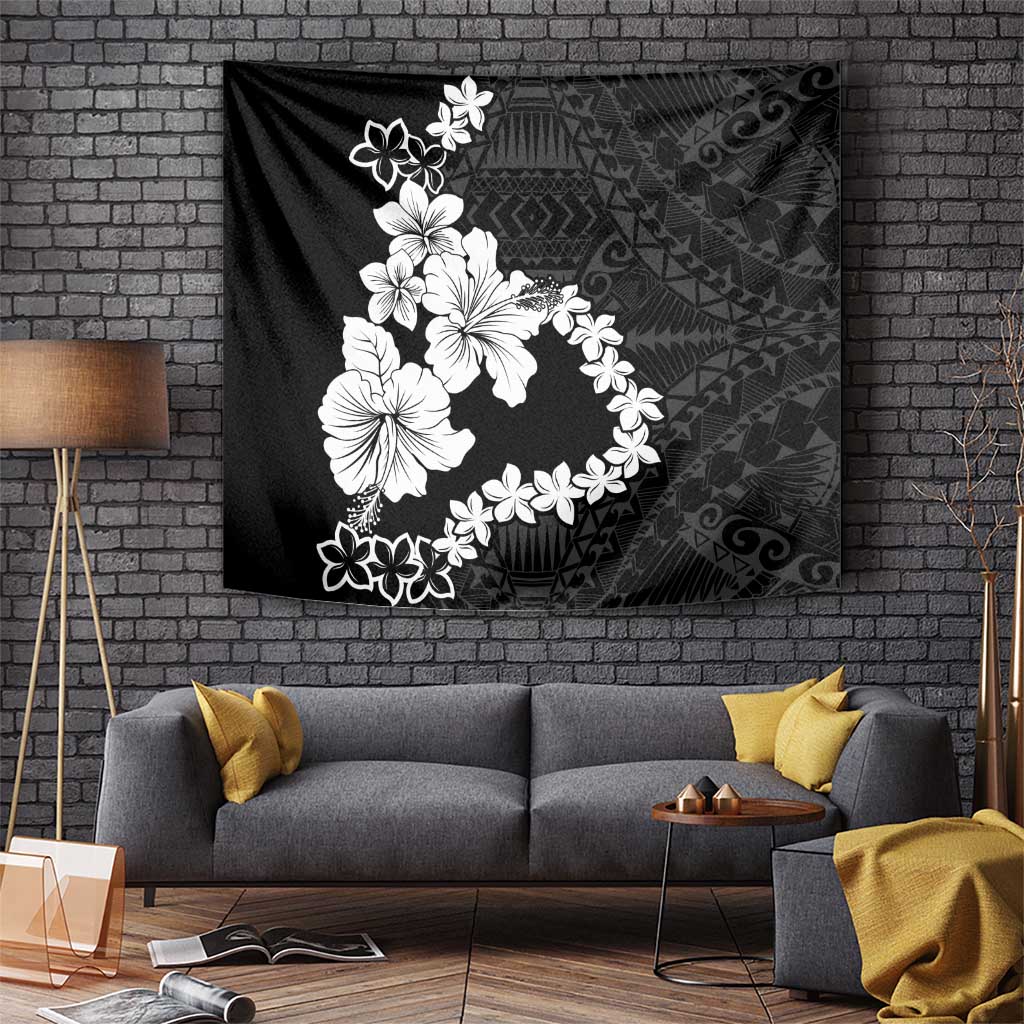 American Samoa Lotu Tamaiti Tapestry White Sunday Plumeria Black Vibe LT9 - Polynesian Pride