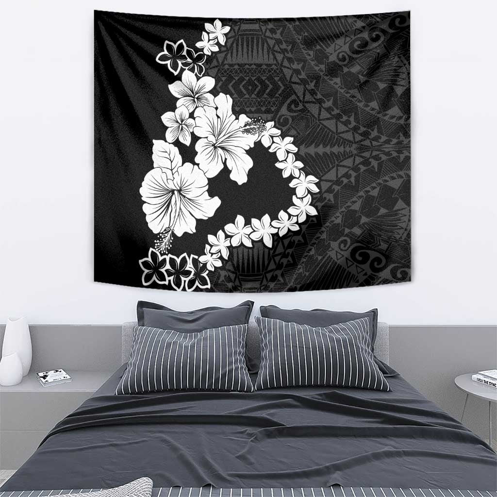 American Samoa Lotu Tamaiti Tapestry White Sunday Plumeria Black Vibe LT9 - Polynesian Pride