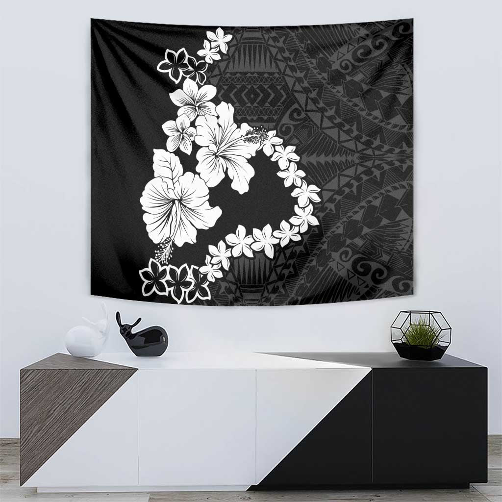 American Samoa Lotu Tamaiti Tapestry White Sunday Plumeria Black Vibe LT9 - Polynesian Pride