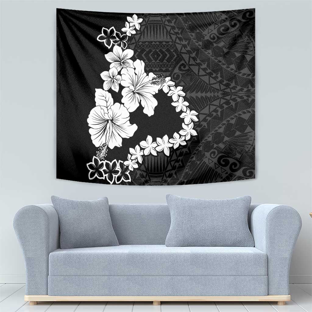 American Samoa Lotu Tamaiti Tapestry White Sunday Plumeria Black Vibe LT9 - Polynesian Pride