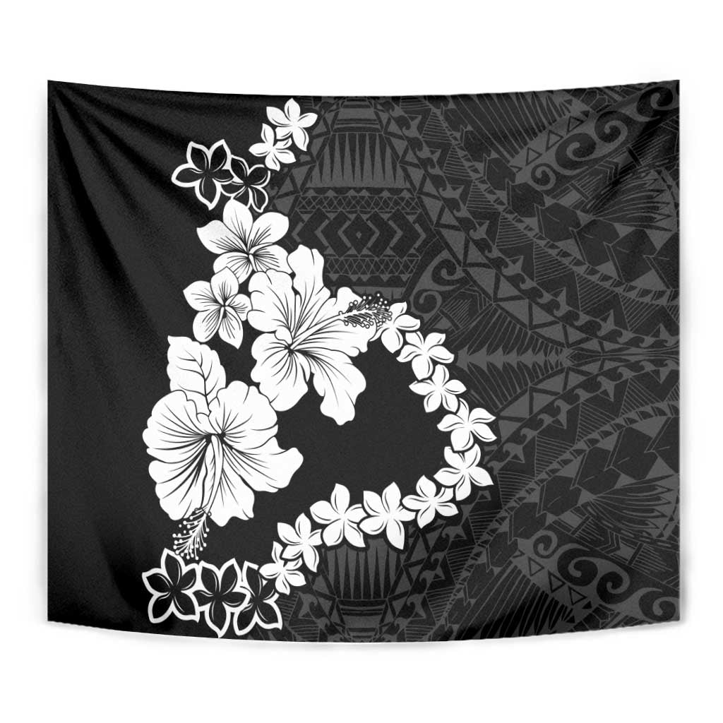 American Samoa Lotu Tamaiti Tapestry White Sunday Plumeria Black Vibe LT9 - Polynesian Pride
