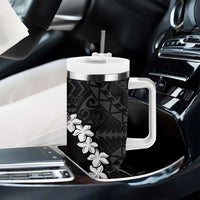 American Samoa Lotu Tamaiti Tumbler With Handle White Sunday Plumeria Black Vibe LT9 - Polynesian Pride