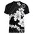 American Samoa Lotu Tamaiti Women V-Neck T-Shirt White Sunday Plumeria Black Vibe