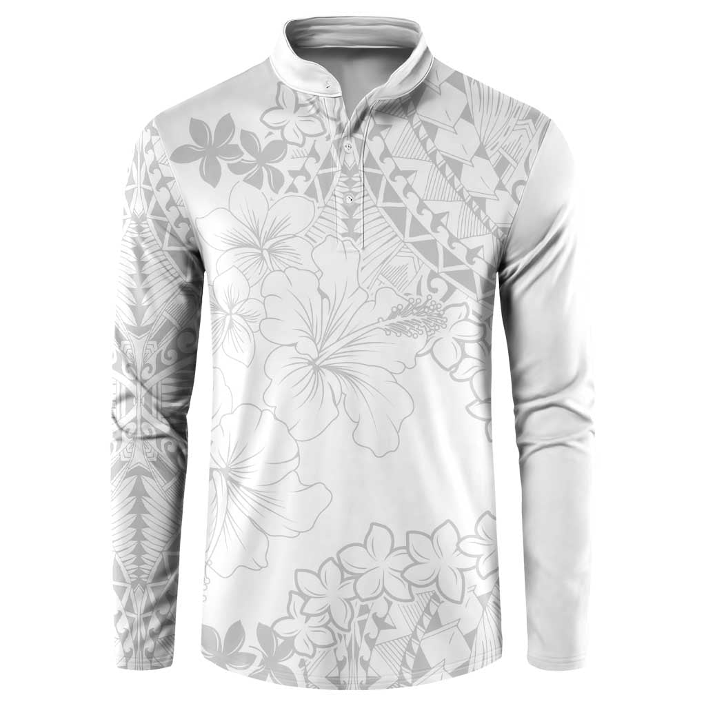 American Samoa Lotu Tamaiti Button Sweatshirt White Sunday Plumeria White Vibe LT9 White - Polynesian Pride