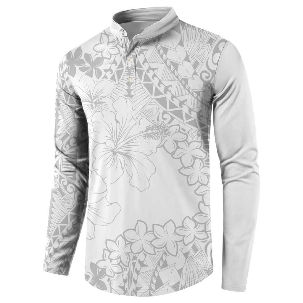 American Samoa Lotu Tamaiti Button Sweatshirt White Sunday Plumeria White Vibe LT9 - Polynesian Pride