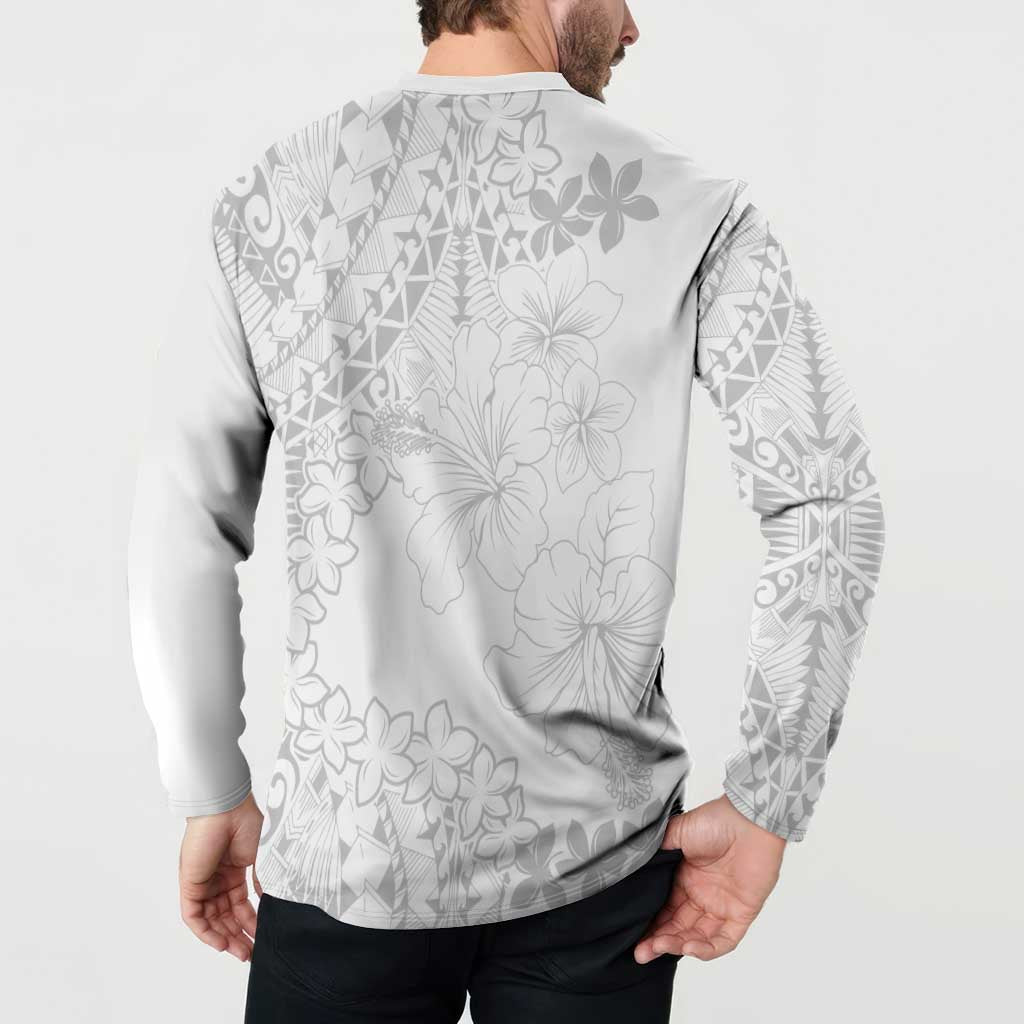 American Samoa Lotu Tamaiti Button Sweatshirt White Sunday Plumeria White Vibe LT9 - Polynesian Pride