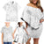 American Samoa Lotu Tamaiti Family Matching Off Shoulder Short Dress and Hawaiian Shirt White Sunday Plumeria White Vibe