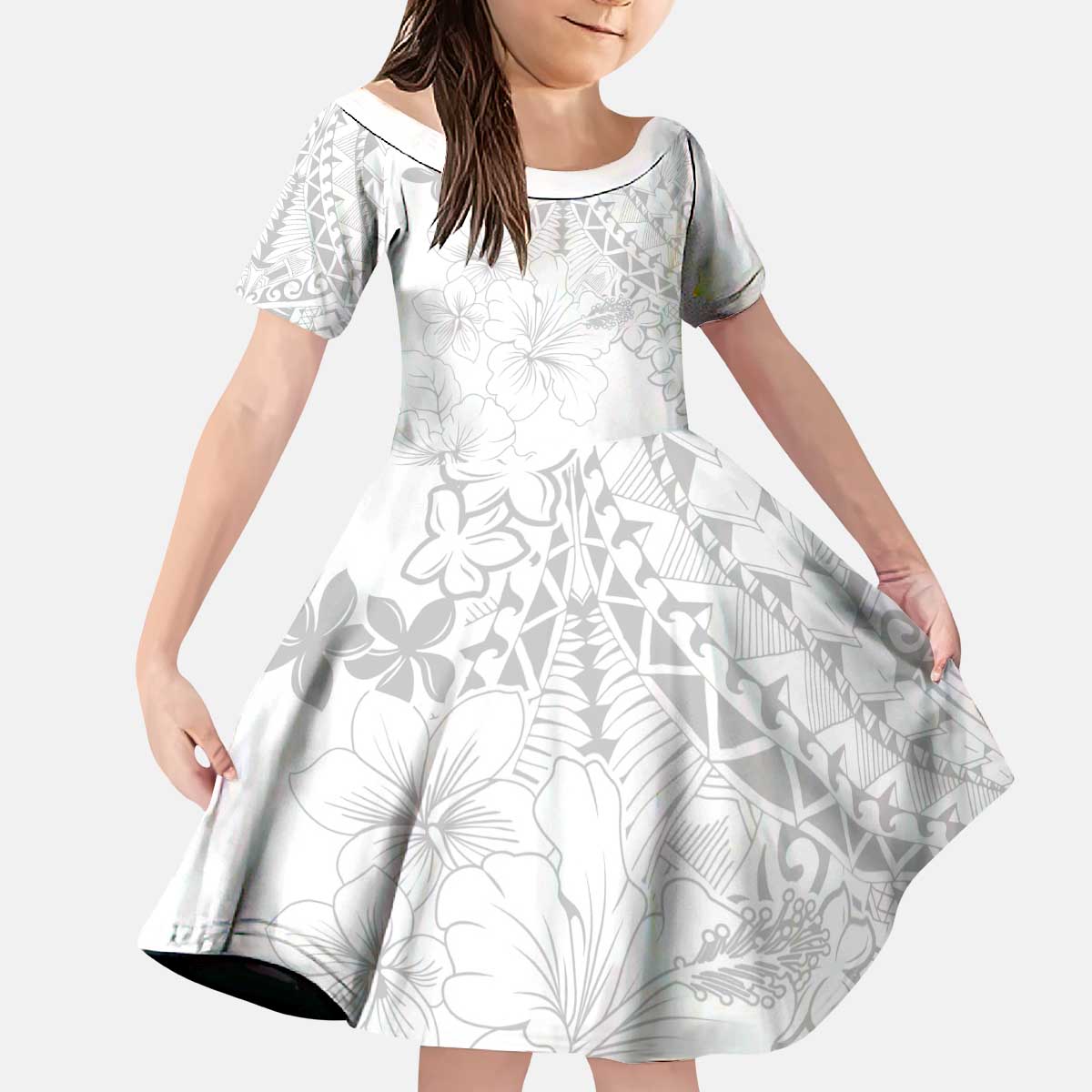 American Samoa Lotu Tamaiti Kid Short Sleeve Dress White Sunday Plumeria White Vibe LT9 KID White - Polynesian Pride