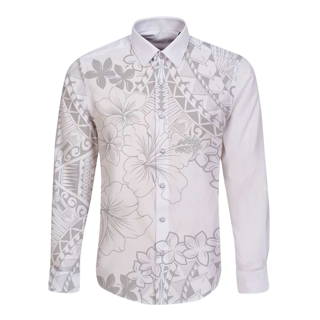 American Samoa Lotu Tamaiti Long Sleeve Button Shirt White Sunday Plumeria White Vibe LT9 Unisex White - Polynesian Pride