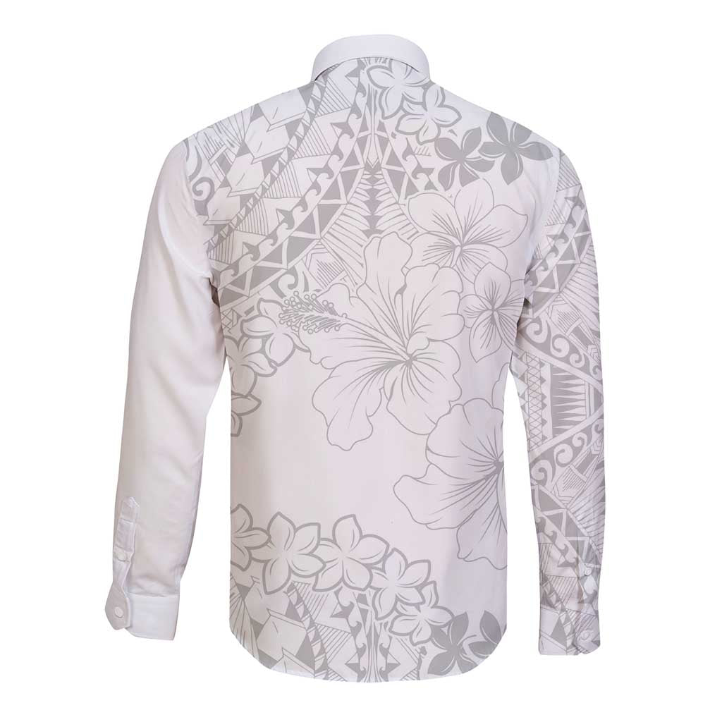 American Samoa Lotu Tamaiti Long Sleeve Button Shirt White Sunday Plumeria White Vibe LT9 - Polynesian Pride