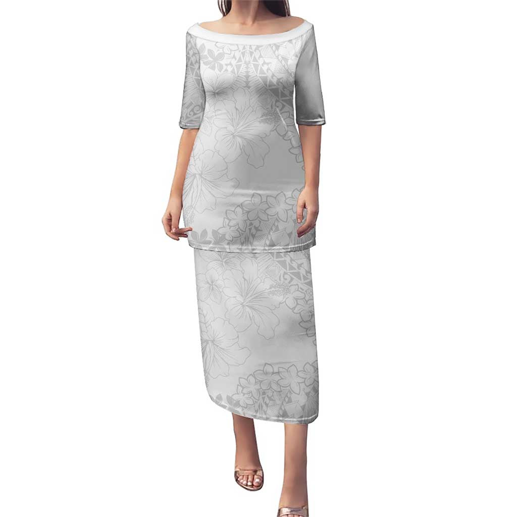 American Samoa Lotu Tamaiti Puletasi White Sunday Plumeria White Vibe LT9 Long Dress White - Polynesian Pride