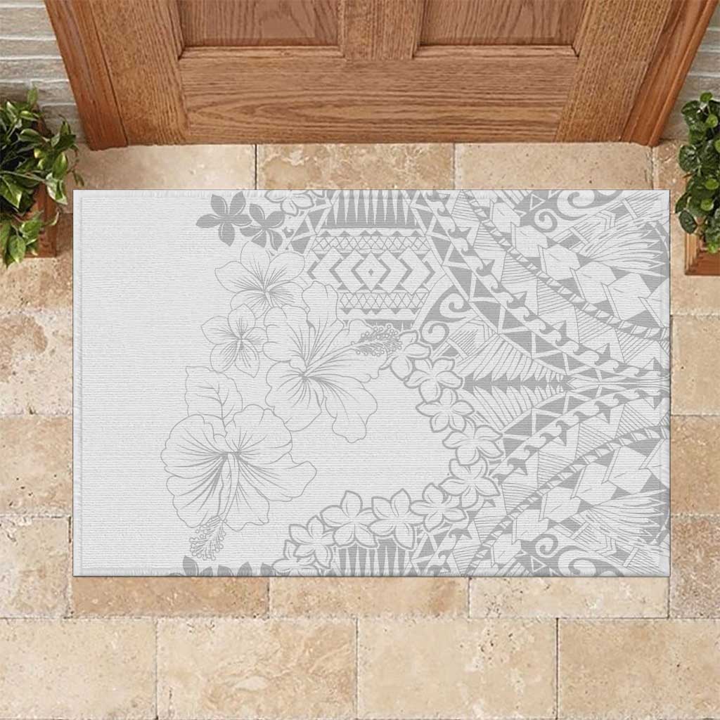 American Samoa Lotu Tamaiti Rubber Doormat White Sunday Plumeria White Vibe LT9 White - Polynesian Pride
