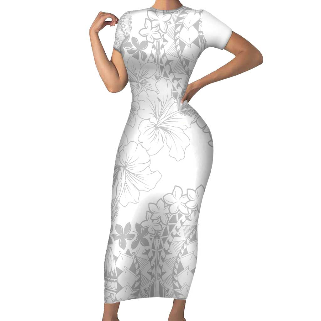 American Samoa Lotu Tamaiti Short Sleeve Bodycon Dress White Sunday Plumeria White Vibe LT9 Long Dress White - Polynesian Pride