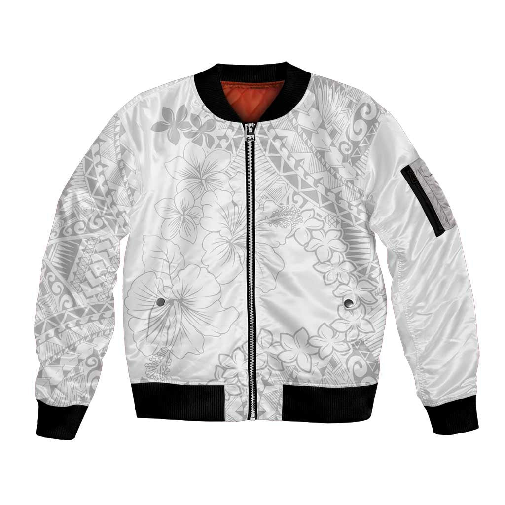 American Samoa Lotu Tamaiti Sleeve Zip Bomber Jacket White Sunday Plumeria White Vibe LT9 Unisex White - Polynesian Pride