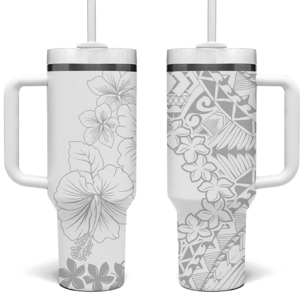 American Samoa Lotu Tamaiti Tumbler With Handle White Sunday Plumeria White Vibe LT9 One Size: 40 oz White - Polynesian Pride