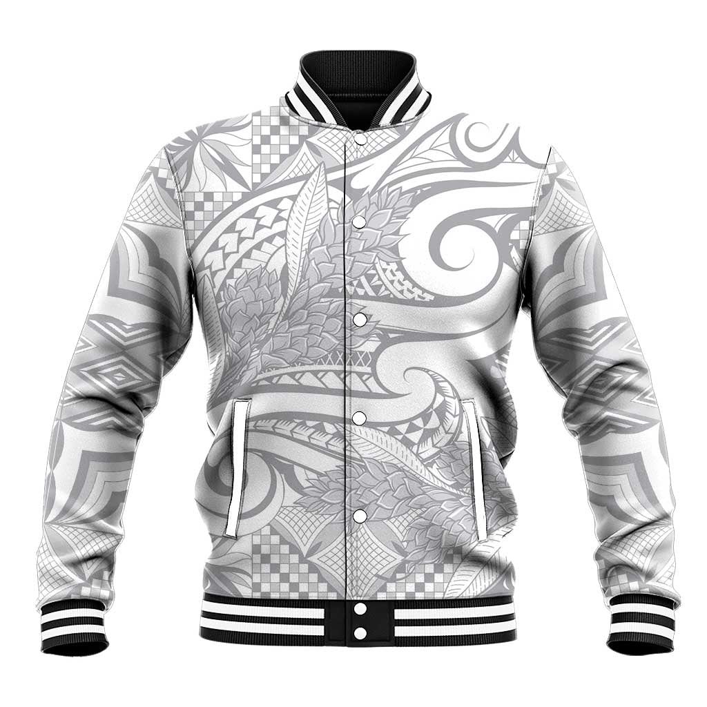 Lotu Tamaiti Samoa Siapo Baseball Jacket White Sunday With Teuila Torch Ginger LT9 Unisex White - Polynesian Pride