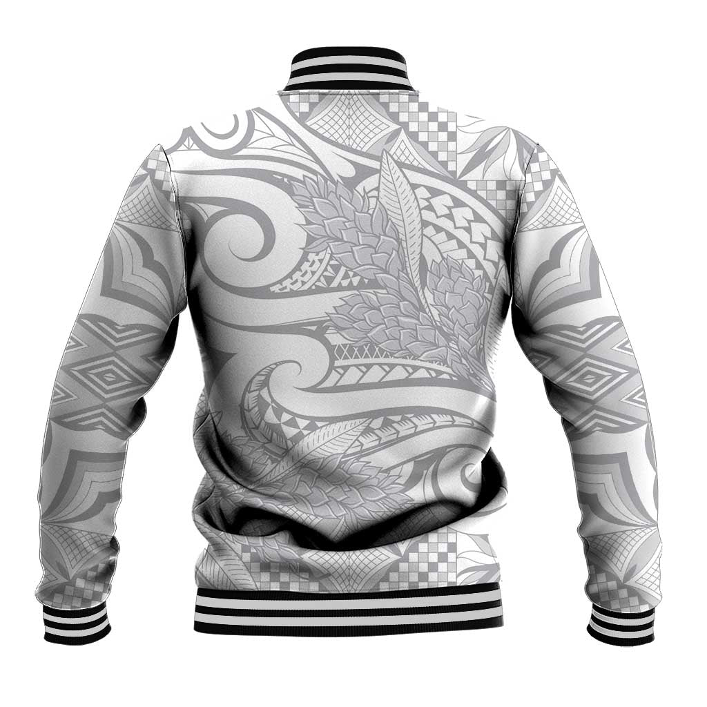 Lotu Tamaiti Samoa Siapo Baseball Jacket White Sunday With Teuila Torch Ginger LT9 - Polynesian Pride