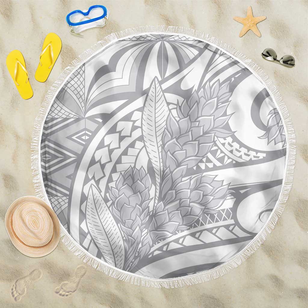 Lotu Tamaiti Samoa Siapo Beach Blanket White Sunday With Teuila Torch Ginger LT9 One Size 150cm White - Polynesian Pride
