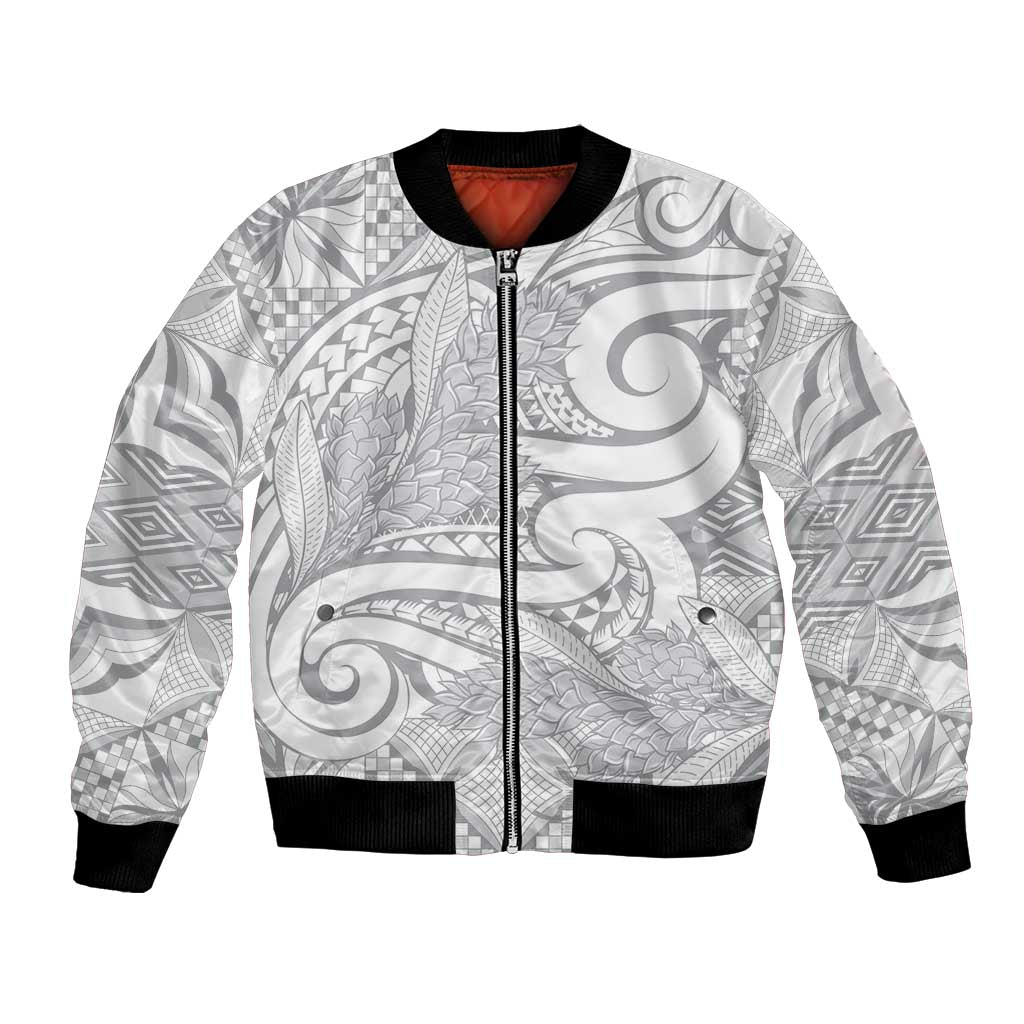 Lotu Tamaiti Samoa Siapo Bomber Jacket White Sunday With Teuila Torch Ginger LT9 Unisex White - Polynesian Pride