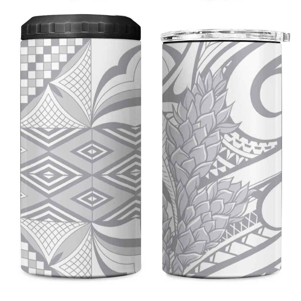 Samoa Lotu Tamaiti 4 in 1 Can Cooler Tumbler White Sunday Siapo With Teuila Torch Ginger LT9 One Size: 16 oz White - Polynesian Pride