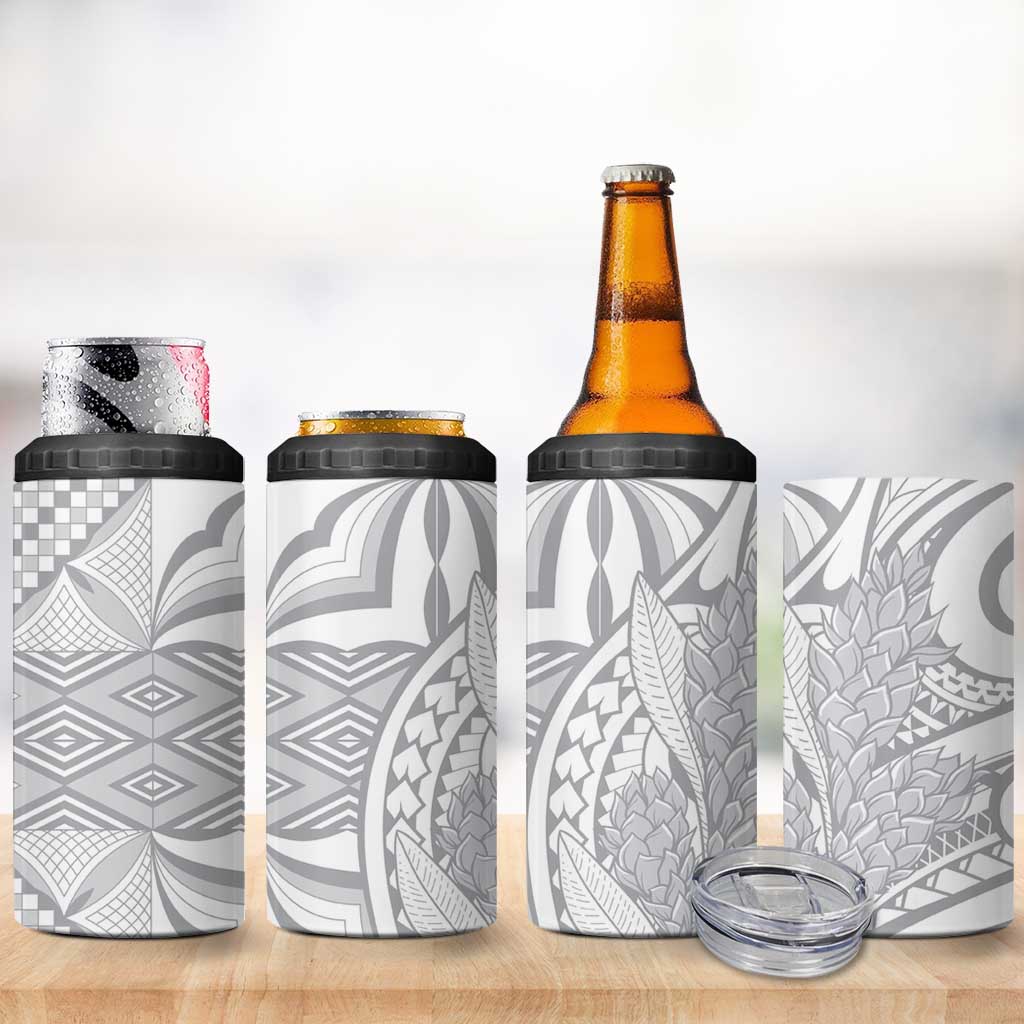 Samoa Lotu Tamaiti 4 in 1 Can Cooler Tumbler White Sunday Siapo With Teuila Torch Ginger LT9 - Polynesian Pride