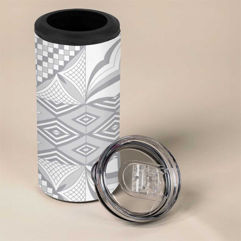 Samoa Lotu Tamaiti 4 in 1 Can Cooler Tumbler White Sunday Siapo With Teuila Torch Ginger LT9 - Polynesian Pride