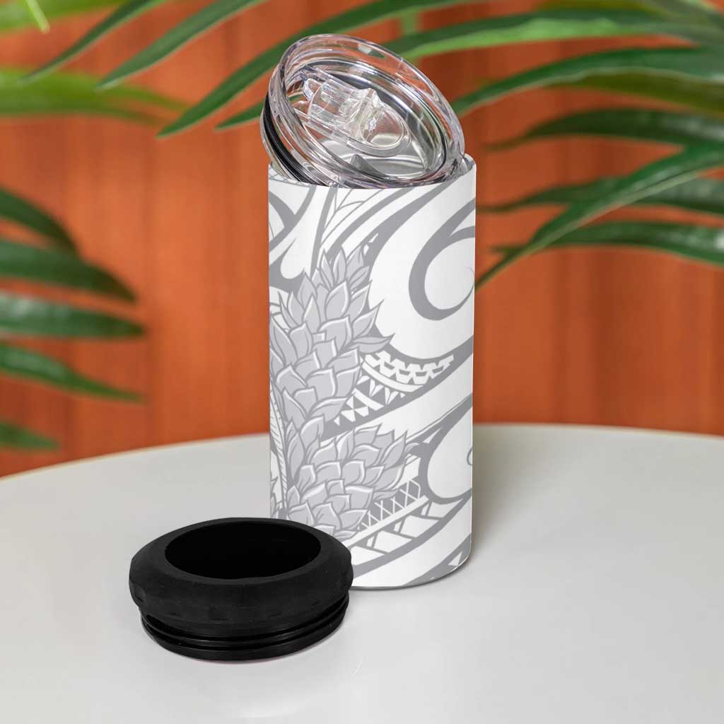 Samoa Lotu Tamaiti 4 in 1 Can Cooler Tumbler White Sunday Siapo With Teuila Torch Ginger LT9 - Polynesian Pride