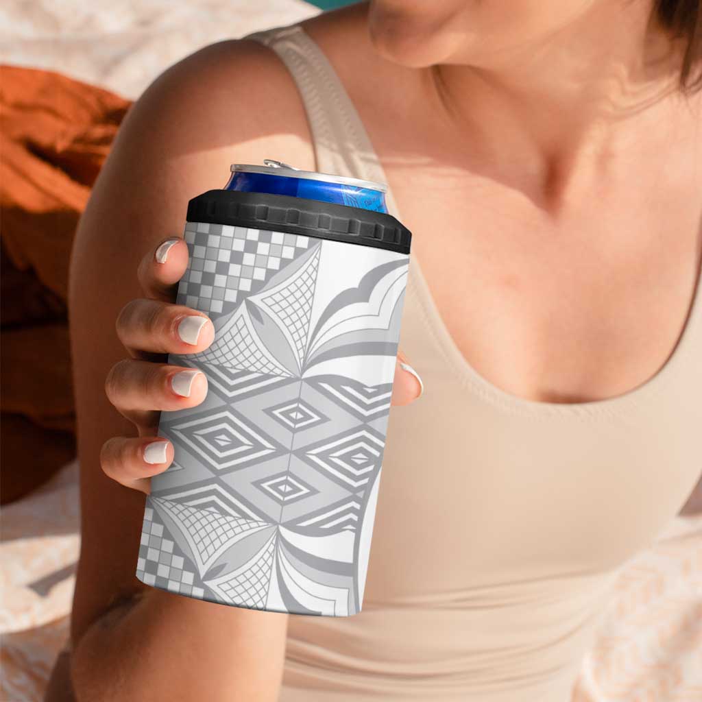 Samoa Lotu Tamaiti 4 in 1 Can Cooler Tumbler White Sunday Siapo With Teuila Torch Ginger LT9 - Polynesian Pride