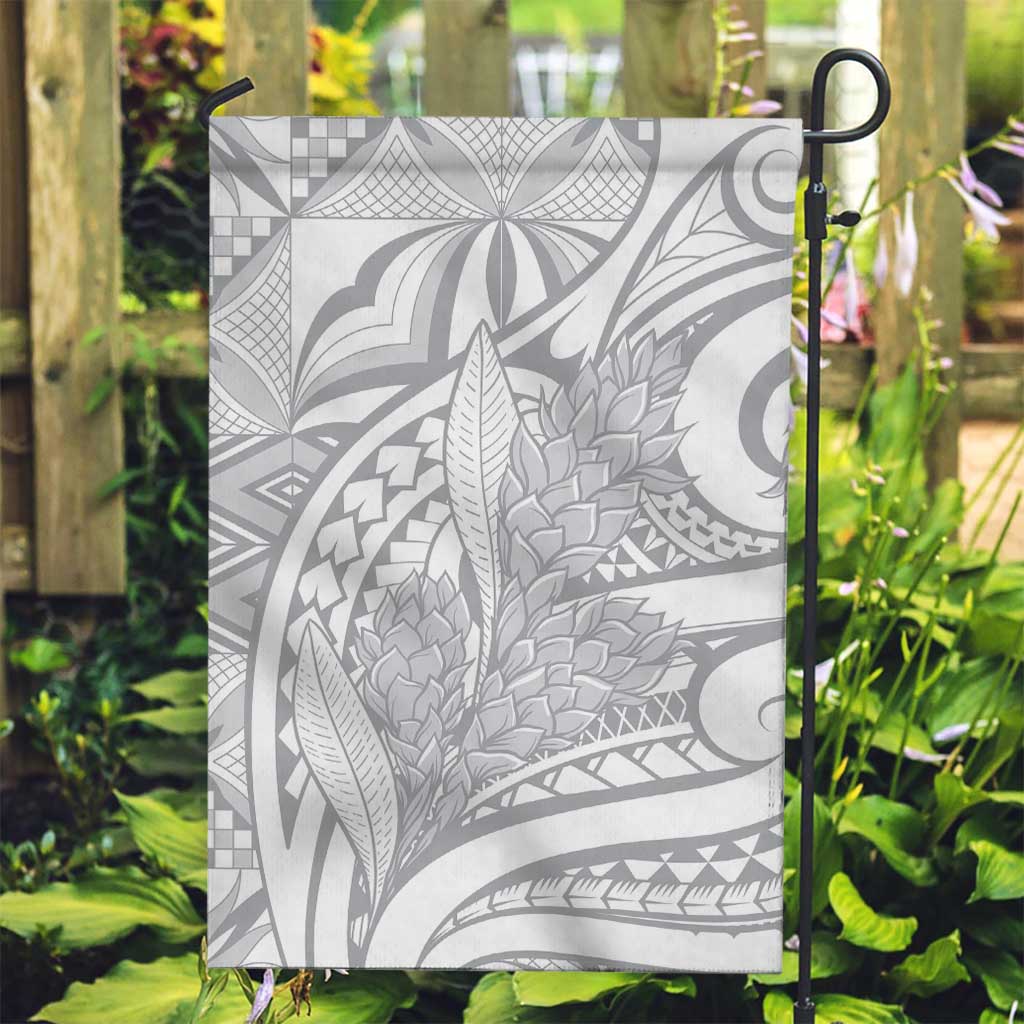 Lotu Tamaiti Samoa Siapo Garden Flag White Sunday With Teuila Torch Ginger LT9 Garden Flag White - Polynesian Pride