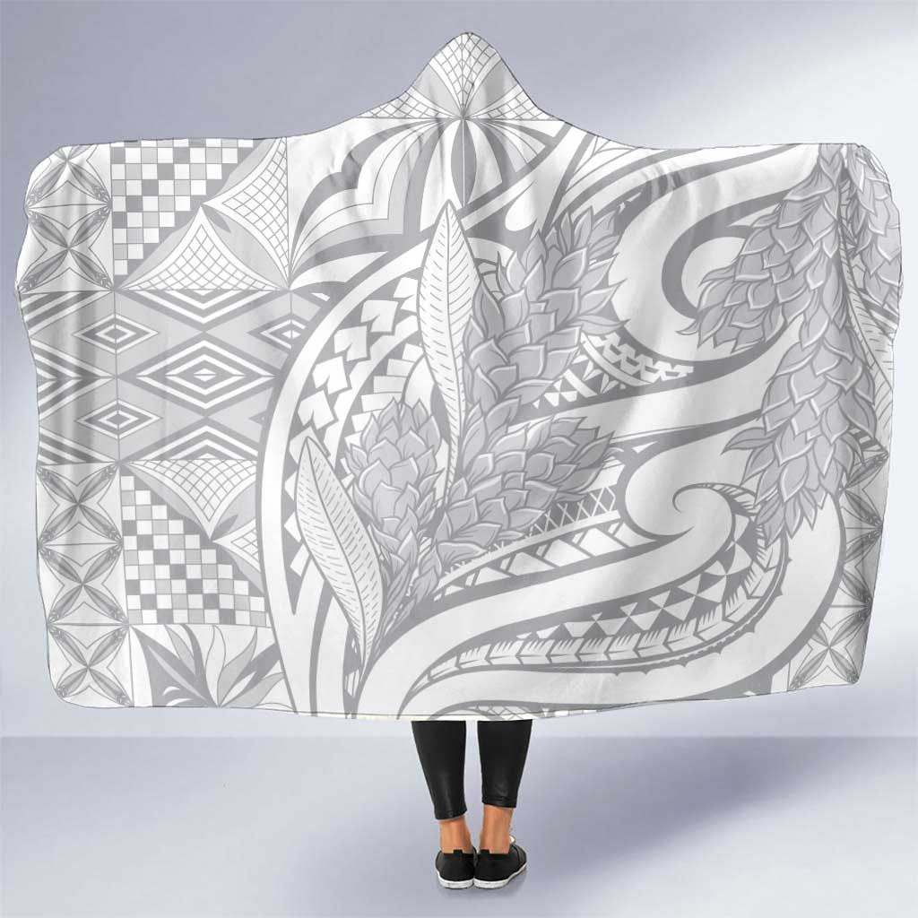 Lotu Tamaiti Samoa Siapo Hooded Blanket White Sunday With Teuila Torch Ginger LT9 One Size White - Polynesian Pride