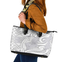 Lotu Tamaiti Samoa Siapo Leather Tote Bag White Sunday With Teuila Torch Ginger LT9 White - Polynesian Pride