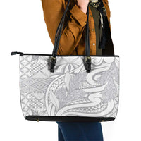 Lotu Tamaiti Samoa Siapo Leather Tote Bag White Sunday With Teuila Torch Ginger LT9 - Polynesian Pride