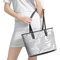 Lotu Tamaiti Samoa Siapo Leather Tote Bag White Sunday With Teuila Torch Ginger LT9 - Polynesian Pride