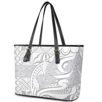 Lotu Tamaiti Samoa Siapo Leather Tote Bag White Sunday With Teuila Torch Ginger LT9 - Polynesian Pride