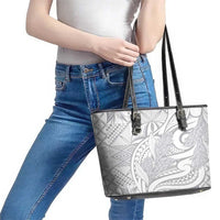 Lotu Tamaiti Samoa Siapo Leather Tote Bag White Sunday With Teuila Torch Ginger LT9 - Polynesian Pride
