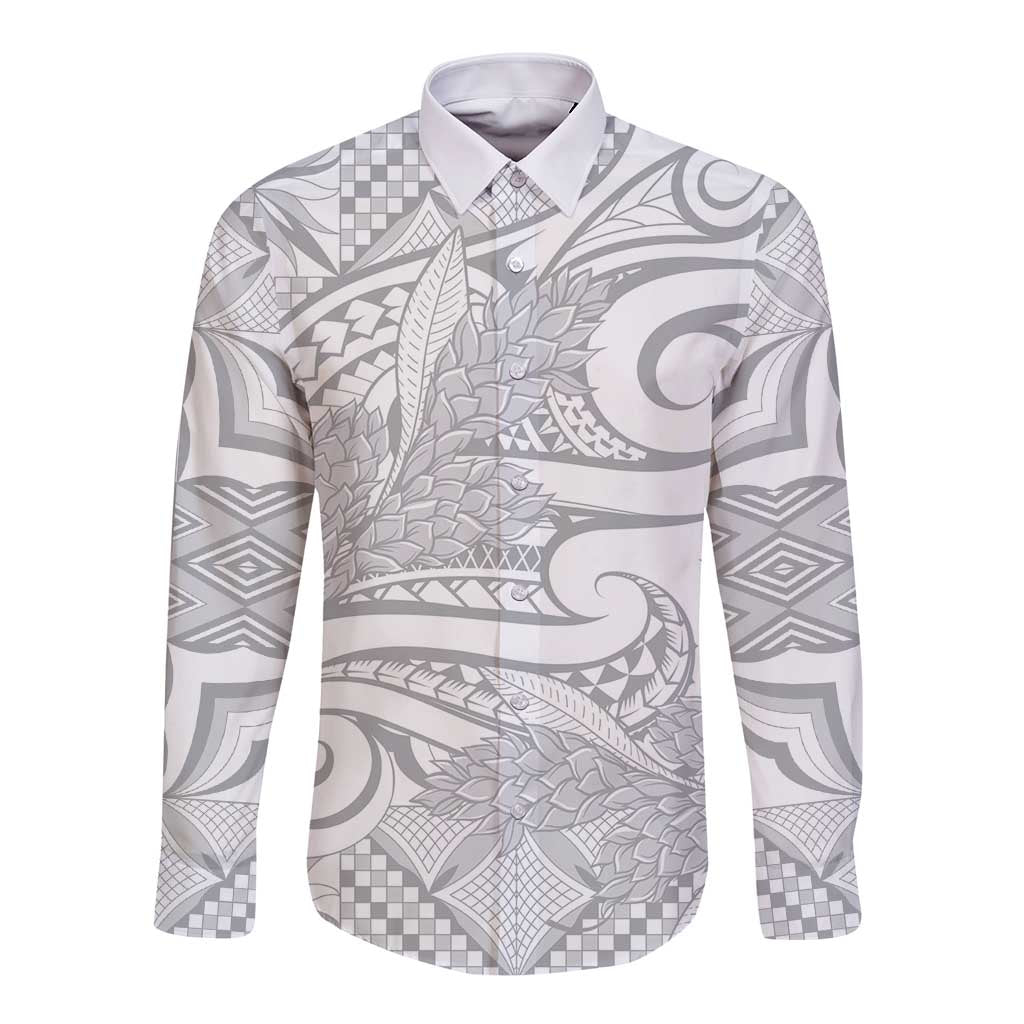 Lotu Tamaiti Samoa Siapo Long Sleeve Button Shirt White Sunday With Teuila Torch Ginger LT9 Unisex White - Polynesian Pride