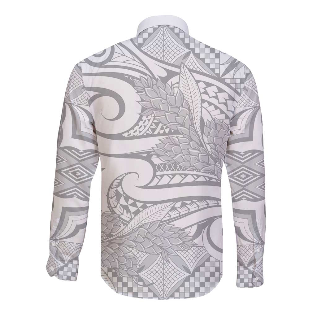Lotu Tamaiti Samoa Siapo Long Sleeve Button Shirt White Sunday With Teuila Torch Ginger LT9 - Polynesian Pride