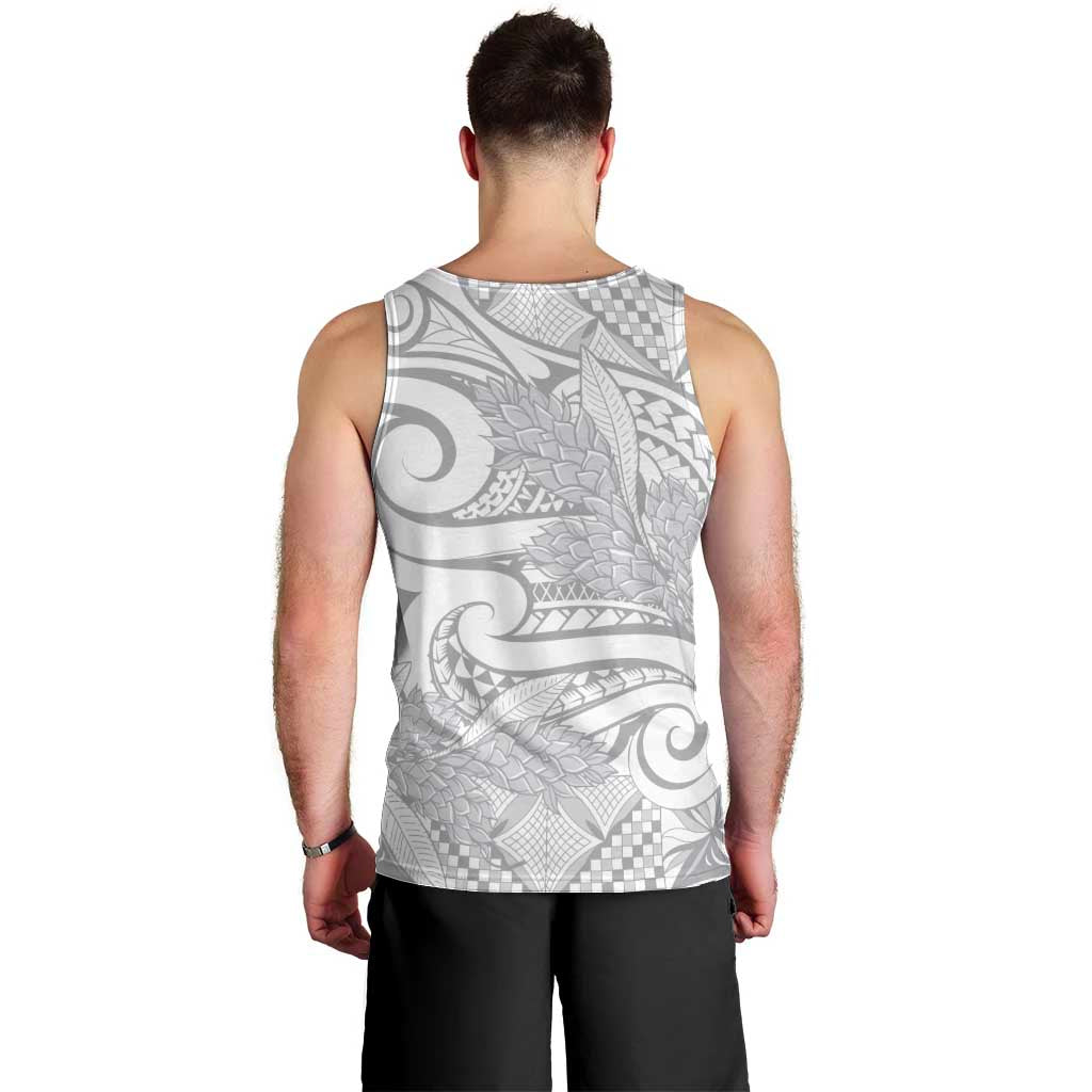 Lotu Tamaiti Samoa Siapo Men Tank Top White Sunday With Teuila Torch Ginger LT9 - Polynesian Pride