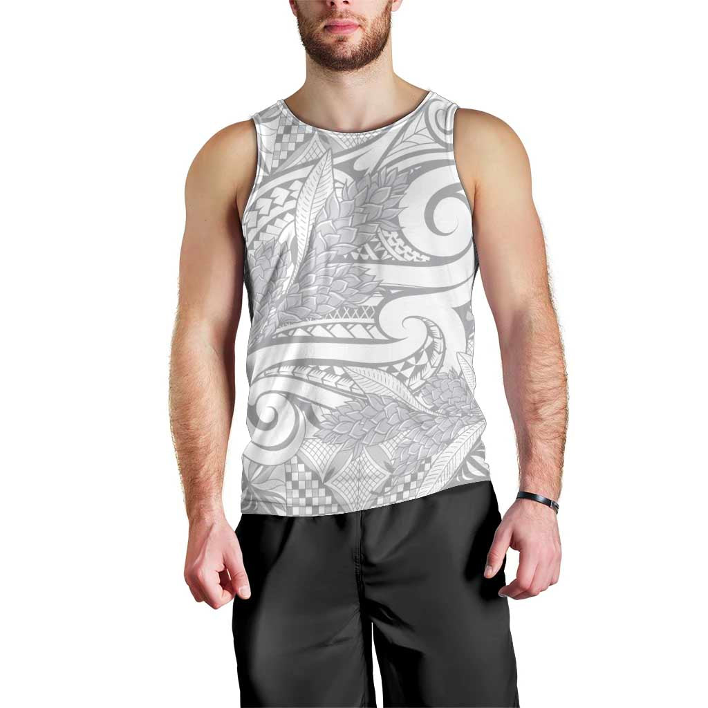 Lotu Tamaiti Samoa Siapo Men Tank Top White Sunday With Teuila Torch Ginger LT9 - Polynesian Pride