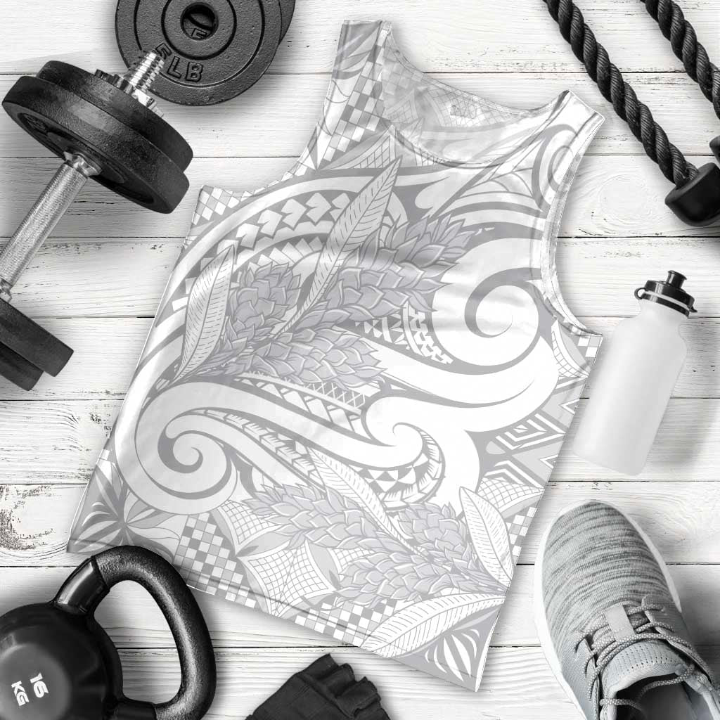 Lotu Tamaiti Samoa Siapo Men Tank Top White Sunday With Teuila Torch Ginger LT9 - Polynesian Pride