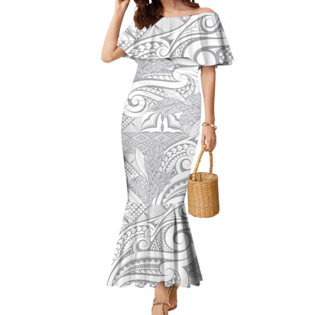 Lotu Tamaiti Samoa Siapo Mermaid Dress White Sunday With Teuila Torch Ginger LT9 Women White - Polynesian Pride